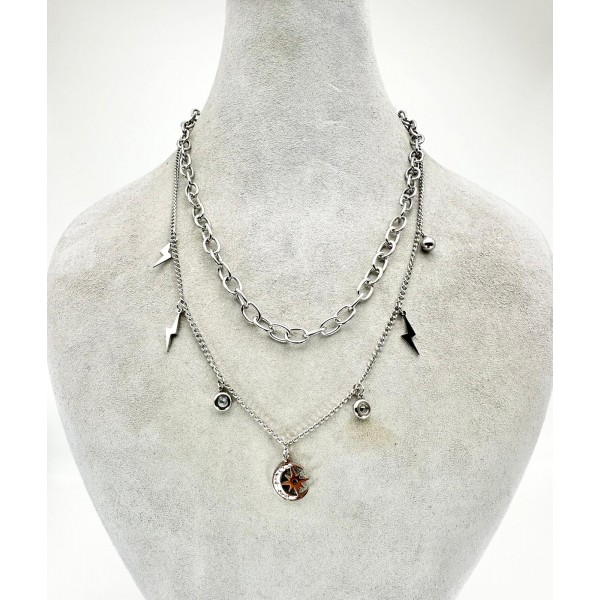 Gümüş İkili Figürlü Kolye